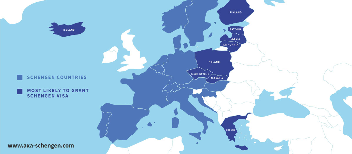 Map of the easiest countries to obtain a Schengen visa